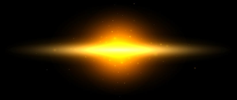 Planet shine effect. Red yellow solar light glare concept. Abstract glowing element in dark space. Sun with sparks illustration. Golden design shape for poster, banner, cover, brochure, booklet vector