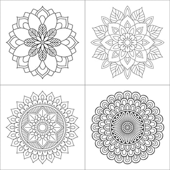 Four mandala line art designs vector
