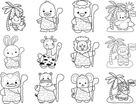 Outline of animals like an ancient. Coloring pages of cute animals. vector