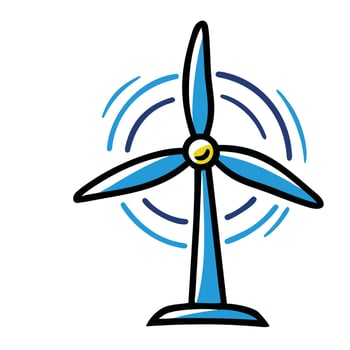 A blue and yellow windmill is spinning isolated on white background vector