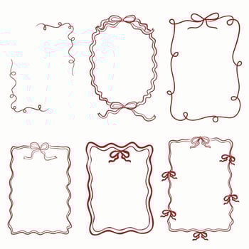 Vintage bow frame clipart set. ribbon borders with coquette style. Ink line doodles for wedding, birthday, party invitations, retro decor, and elegant stationery designs. vector