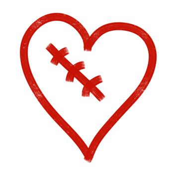 hand drawn red grungy heart outline with stitches, heart break, breakup and divorce concept png