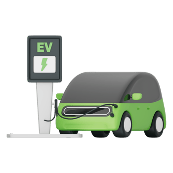 Electric car charging with green energy at EV station smart transport 3d illustration png
