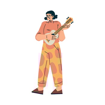Woman Character Play Ukulele Relaxing in Nature in the Park Illustration vector
