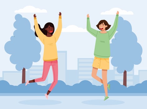 Woman Teenager Cheering and Rejoice with Hands Up Illustration vector