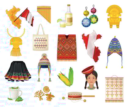 Peruvian cultural symbols and artifacts vector