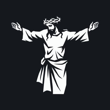 Stylized depiction of jesus christ with arms outstretched and a crown of thorns vector