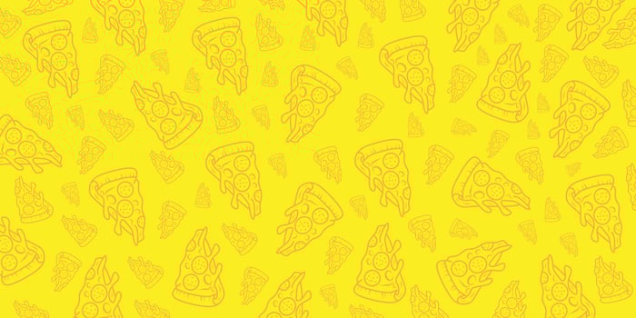 Seamless Pizza Pattern With Yellow Background and Cheesy Icon Illustrations vector