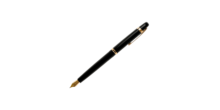 Elegant black fountain pen with gold nib and clip isolated on transparent background png