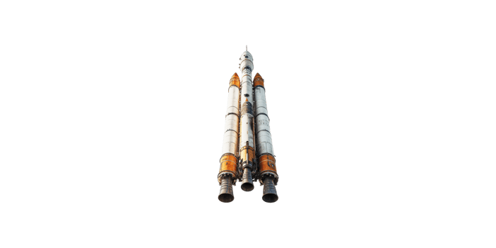 Space rocket with boosters and engines isolated on transparent background png