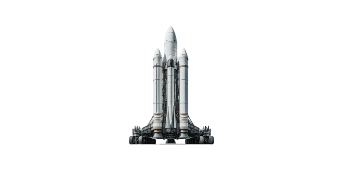 Space shuttle with rocket boosters and landing gear isolated on transparent background png