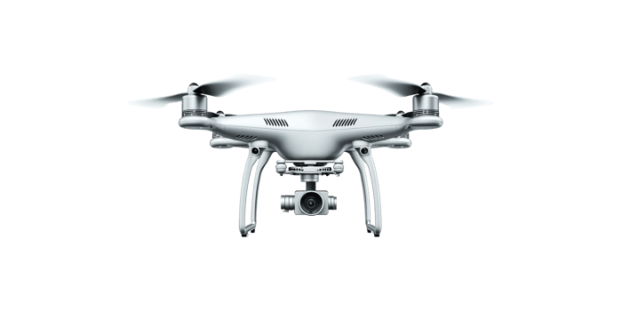 Quadrotor drone with camera and propellers isolated on transparent background png