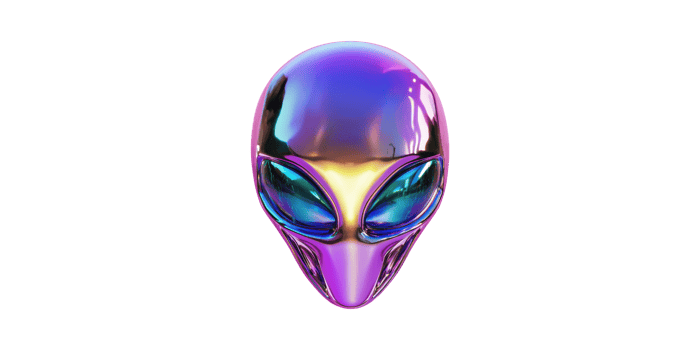 Colorful alien mask with reflective surface isolated on transparent background png