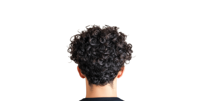 Curly black hair from rear view, isolated on transparent background png