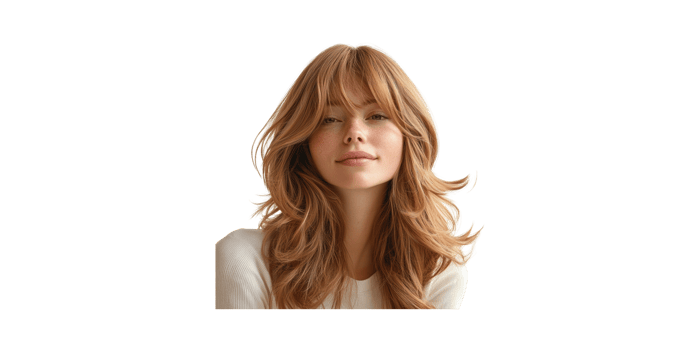 Woman with red hair and freckles smiling isolated on transparent background png