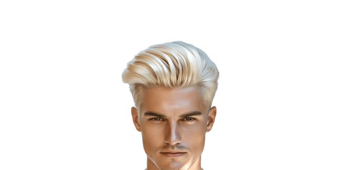 Men's blonde pompadour hairstyle showcasing modern haircut isolated on transparent background png