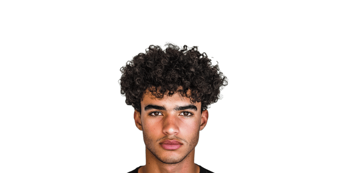 Portrait of a young man with curly hair isolated on transparent background png