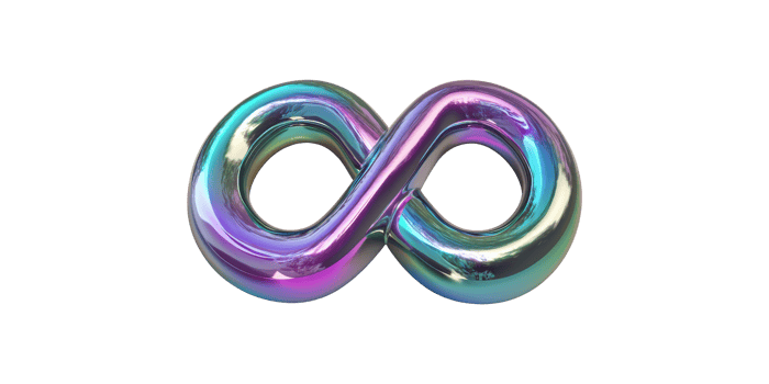 Colorful infinity symbol with iridescent surface set isolated on transparent background png