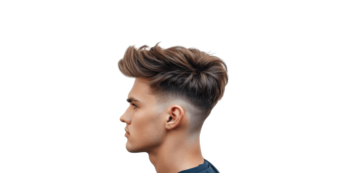 Young man with stylish haircut profile view isolated on transparent background png