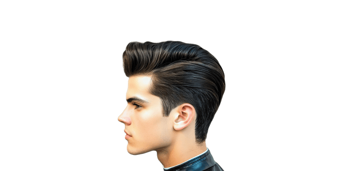 Stylish young man with slicked-back hair and leather jacket isolated on transparent background png