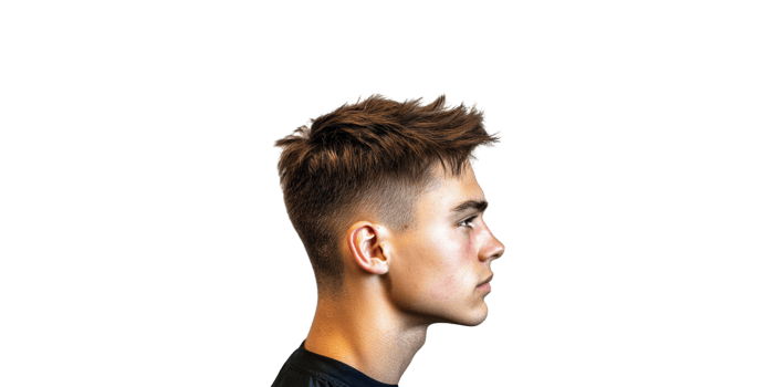 Profile view of young man with short haircut isolated on transparent background png