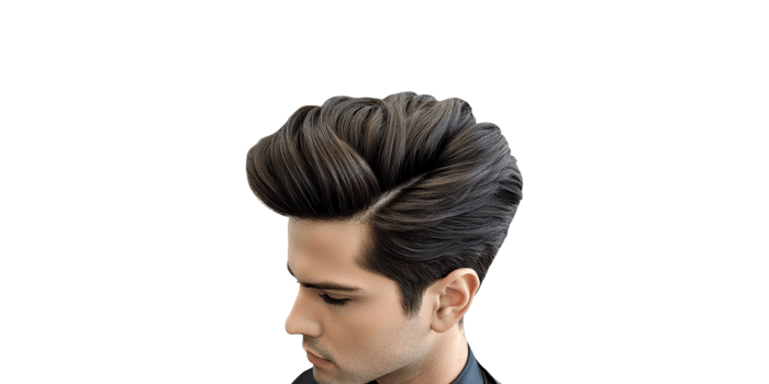 Stylish men's hairstyle featuring voluminous quiff isolated on transparent background png