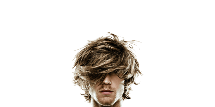 Messy brown hair covering face of young man isolated on transparent background png