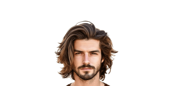Portrait of man with long hair and beard isolated on transparent background png