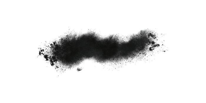 Black ink splatter stain with paint particles isolated on transparent background png
