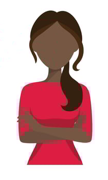 Faceless Black woman standing with her hands crossed in front of her. She has straight hair pulled into a ponytail that rests on her shoulder. Her posture is confident yet composed vector