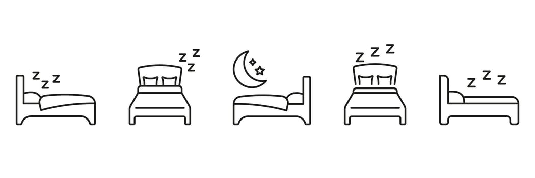 Bed And Sleep Line Icon Set. Restful Sleep, Nighttime Relaxation, And Bedroom Comfort Outline Symbol Collection. Sleep Quality And Relaxation. Editable Stroke. Isolated Illustration vector