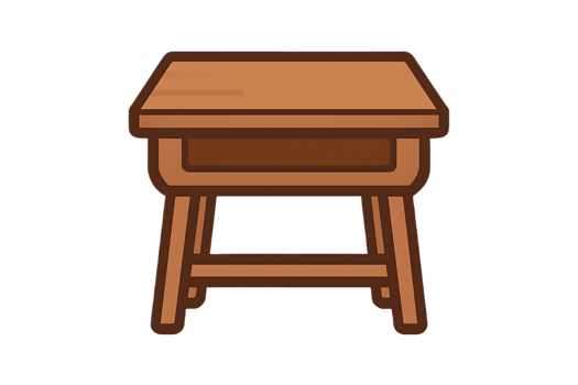 A wooden desk with a stool on top png