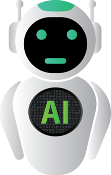 Simple line drawing of a white robot with the word AI on its chest. For future smart robot, artificial intelligence and AI assistant concept design. illustration png