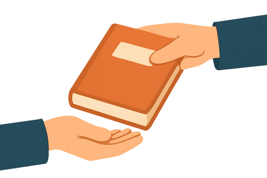 Hand holding a book and giving it to another person png