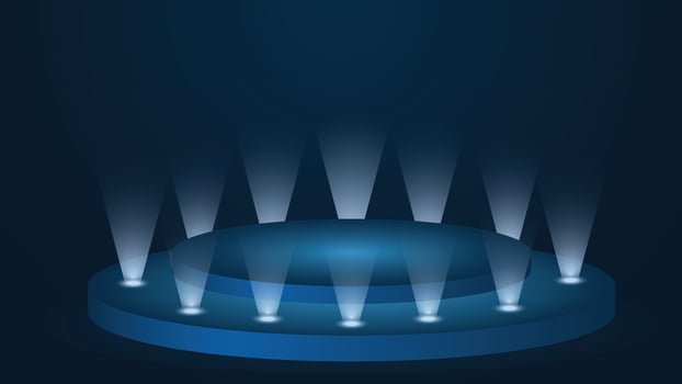Modern blue podium background with bright multiple spotlights perfect for stage performances product displays award ceremonies events marketing visuals and stylish presentations vector