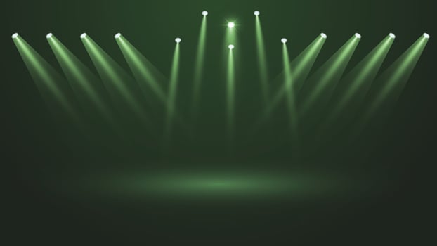 Dynamic green stage lights background featuring bright spotlights perfect for events shows presentations concerts advertising visuals and modern creative design projects vector