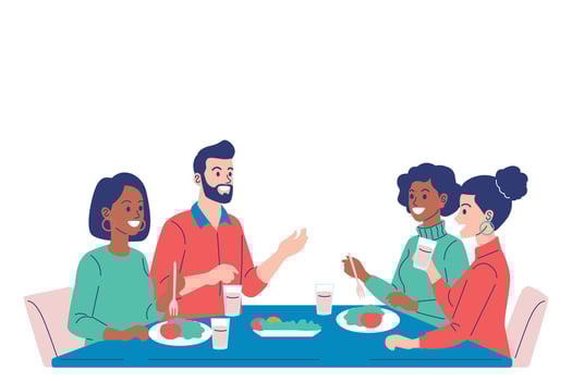 Friends dining together at a table vector