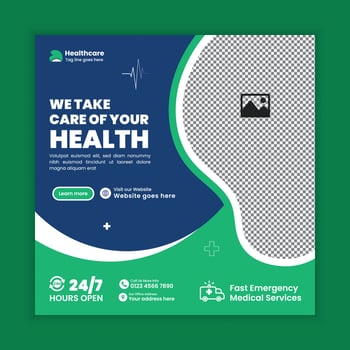 Healthcare and clinic social media post design, online doctor appointment booking and consultation template vector