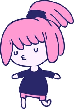 A cartoon girl with pink hair and a black shirt vector