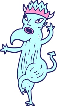 A cartoon blue monster with a crown on its head vector