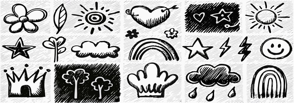 Hand drawn Doodle Collection Cute Black and White Illustrations vector