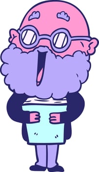 Cartoon man with glasses and beard holding a book vector