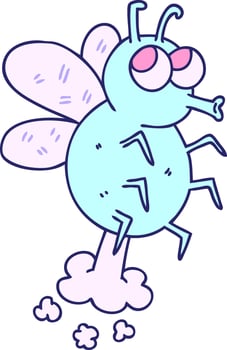 Cartoon bug with pink eyes and pink wings vector