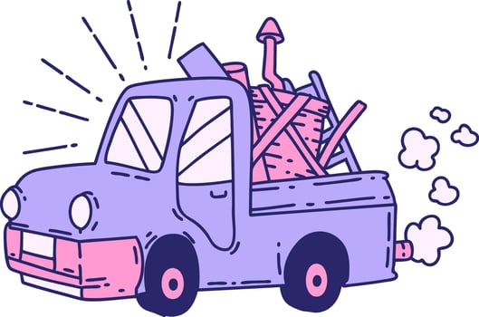 A cartoon truck with a lot of tools in the back vector