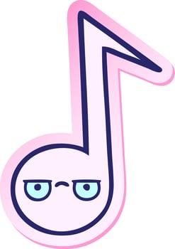 A cartoon music note with a frown face vector