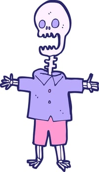 Cartoon skeleton in a purple shirt and pink shorts vector