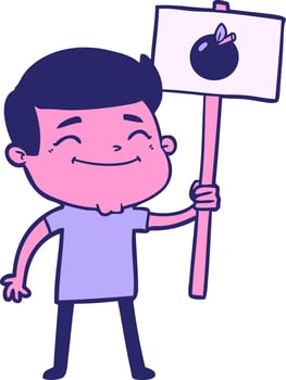 A cartoon man holding a sign with a blackberry vector