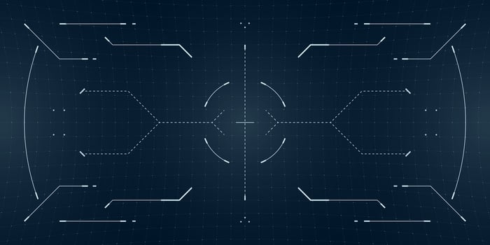 Futuristic control HUD with binary data stream and glowing targeting reticle. Cyberpunk interface layered with distortion and tactical camera feed in dark palette. vector