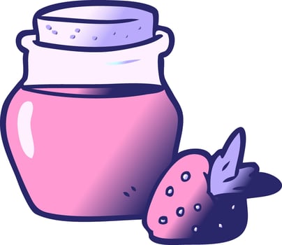 cartoon jar of strawberry jam in bright neon color vector