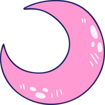 hand drawn quirky cartoon crescent moon in bright neon color vector